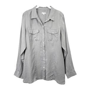 J. Jill love‎ linen button down shirt Sz M gray neutral